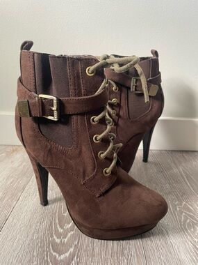 Guess Platform Combat High Heel Stiletto Booties Y2K Steampunk Military Alt 7